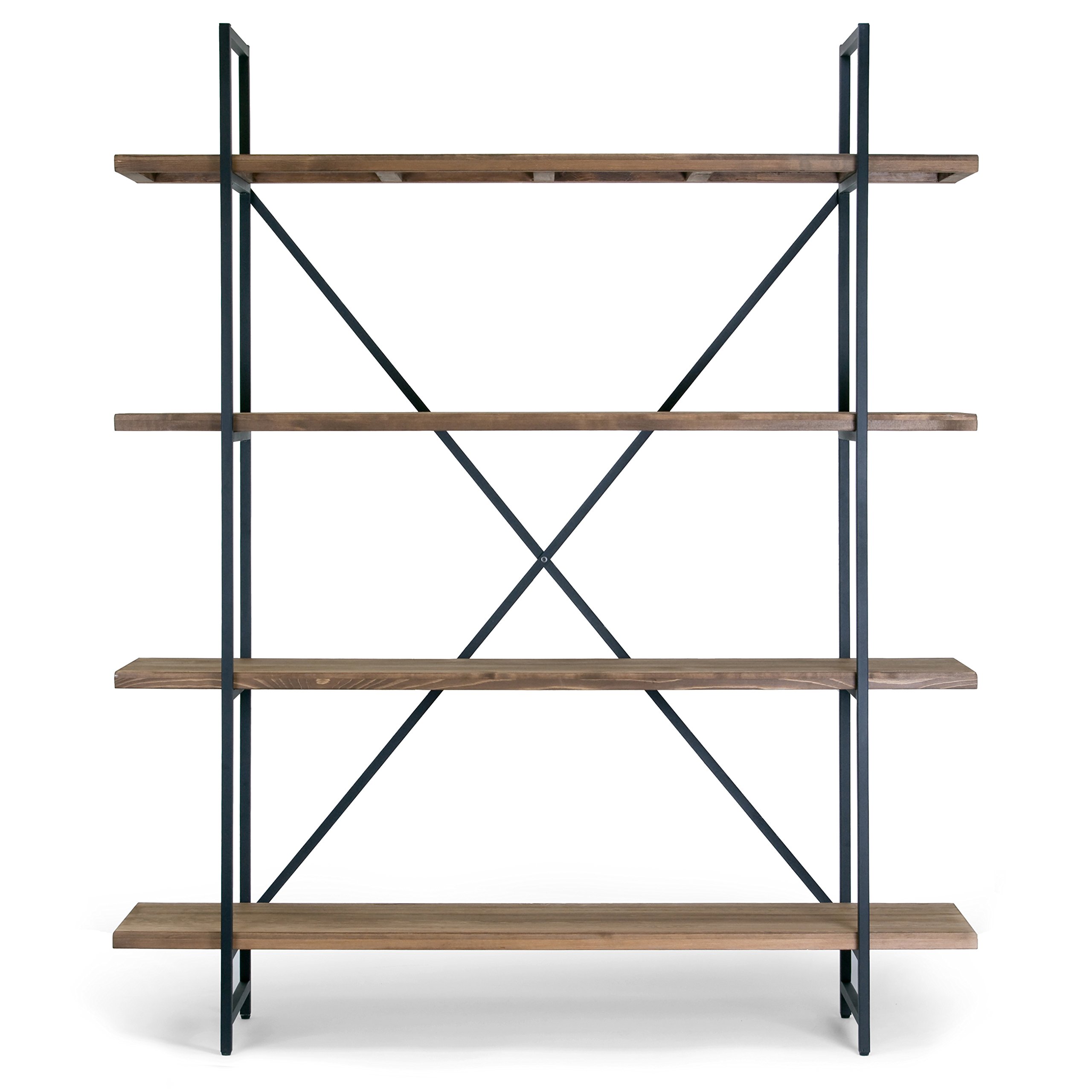 Ailis 75" Brown Pine Wood Metal Frame Etagere Bookcase Four-shelf Media Center
