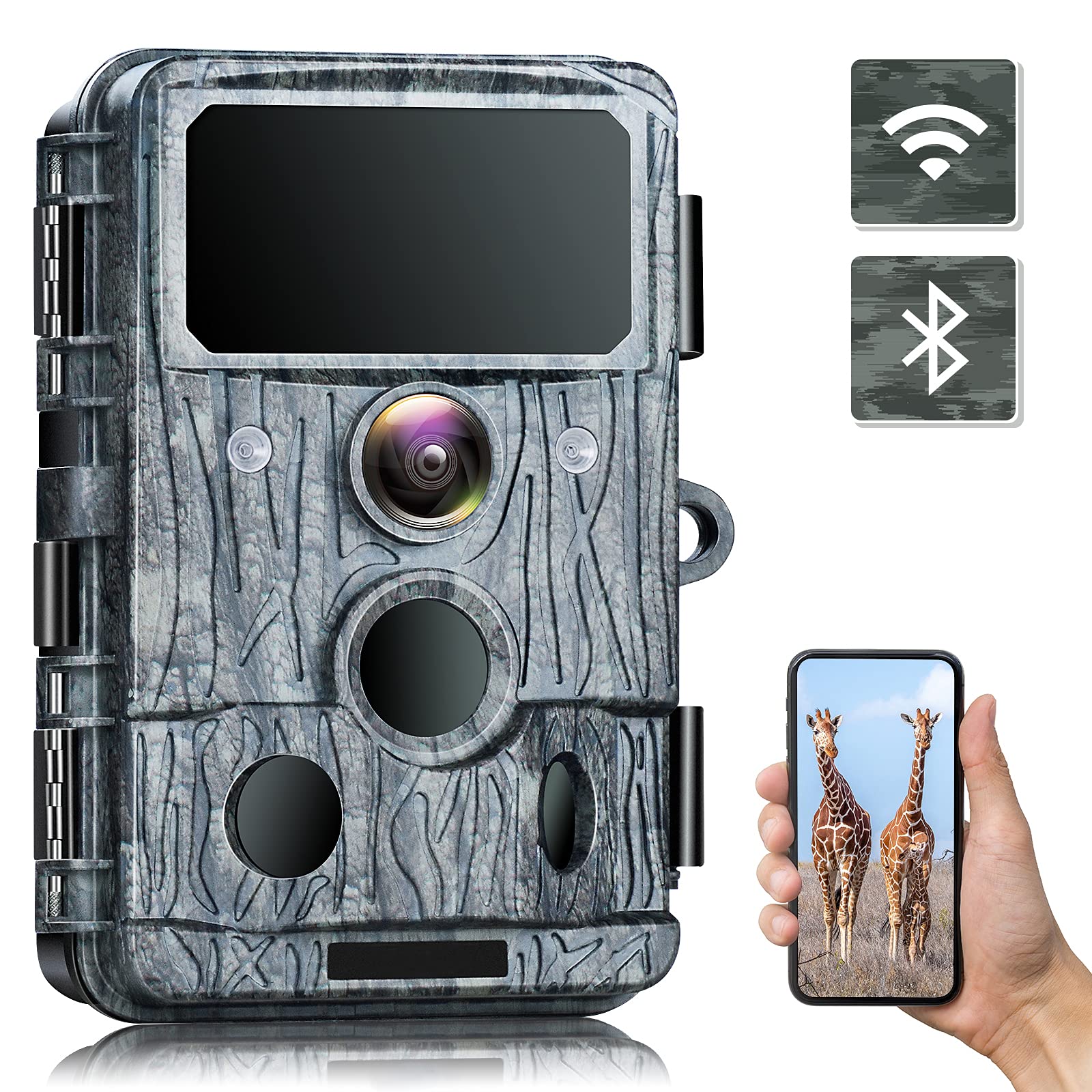 4K Native Wildlife Camera - WiFi Trail Camera 30MP with 940nm No-Glow IR LEDs Night Vision Wifi Wildlife Camera Motion Activated Bluetooth Trap Camera Waterproof IP66 for Gardens Wildlife Tracking