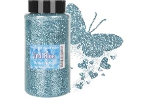 PIXGLITTER Teal Blue Chunky Glitter, 14.11oz/400g Craft Glitter Powder for Epoxy Tumblers, Hair Face Body Eye Nail Art Festival, DIY Party Decorations