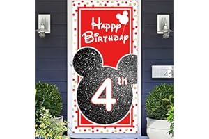 COOSOAR Cartoon Black Red Mouse Happy 4th Birthday Photo Banner Backdrop Background Backdrop Oh Twodles Theme Decor for Boy Girl Princess High Chair Birthday Party Baby Shower Supplies Decorations Favors