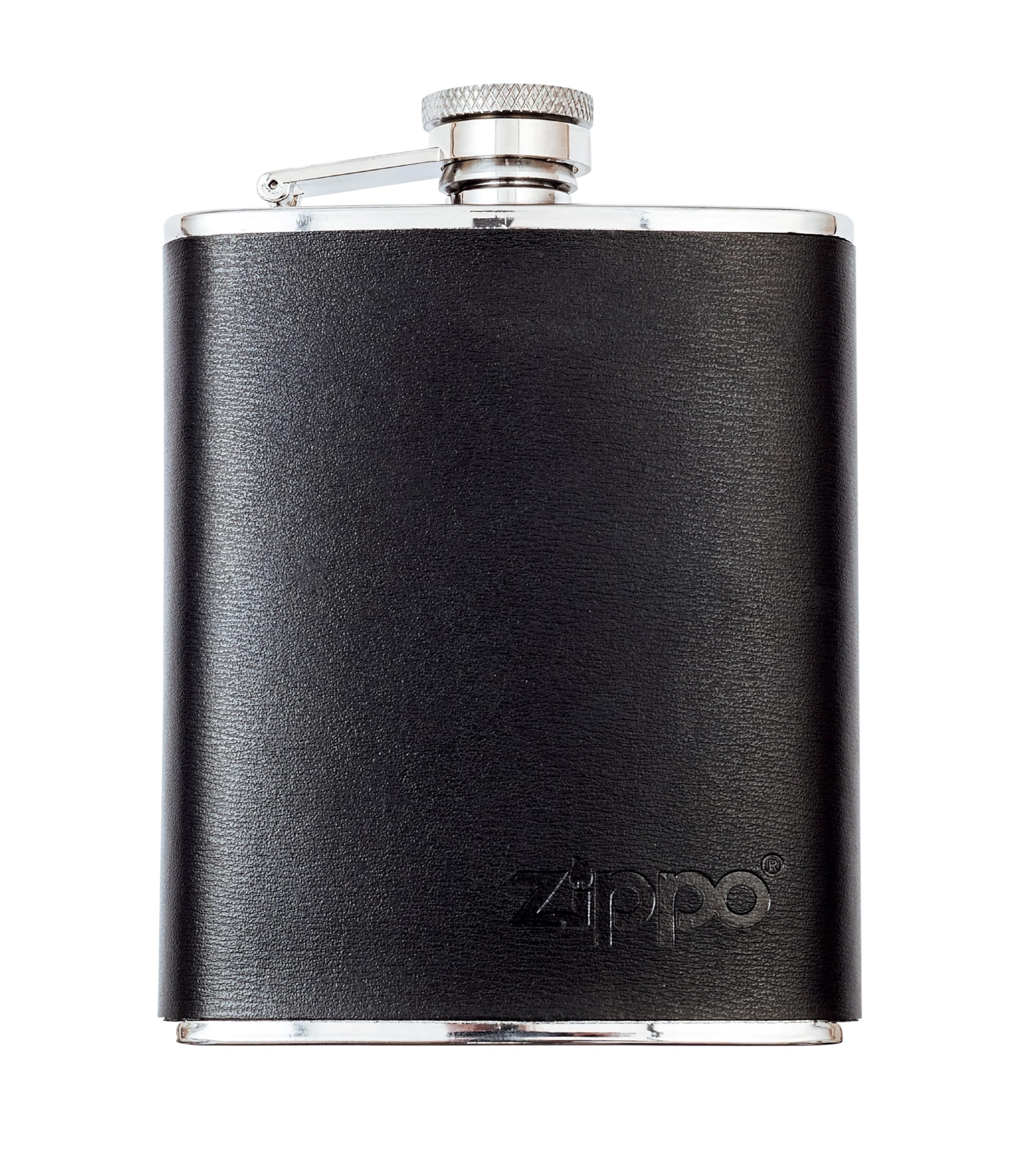 Zippo - Hip Flask, Stainless Steel with Leather Cover, Silver, 177 ml, Mocha, Ideal for Hiking and Outdoor Activities