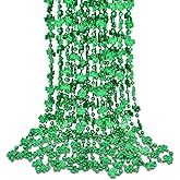 Kreyfer 12 Pcs 33" Green Shamrock Bead Necklaces Bulk - Lucky Clover-Shaped Plastic Beads Necklaces Bundle for St. Patrick's Day Celebrations, Parade Accessories, and Irish-Themed Party Favors