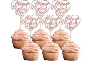 Gyufise 36Pcs Happy Mother's Day Cupcake Toppers Rose Gold Glitter Love Heart Mother's Day Cupcake Picks Best Mom Cake Decorations for Happy Mother's Day Theme Women Birthday Party Supplies