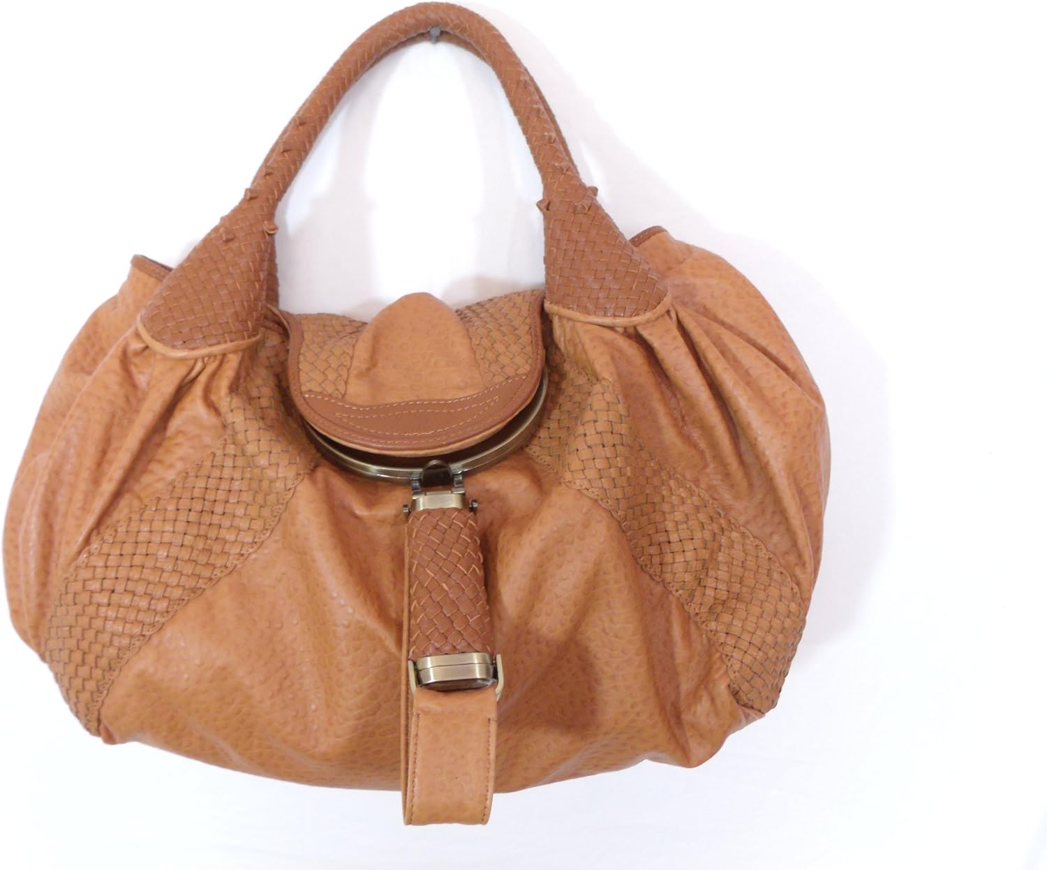 BESSO Dark Tan Woven Leather Luxury Italian Shoulder Hobo