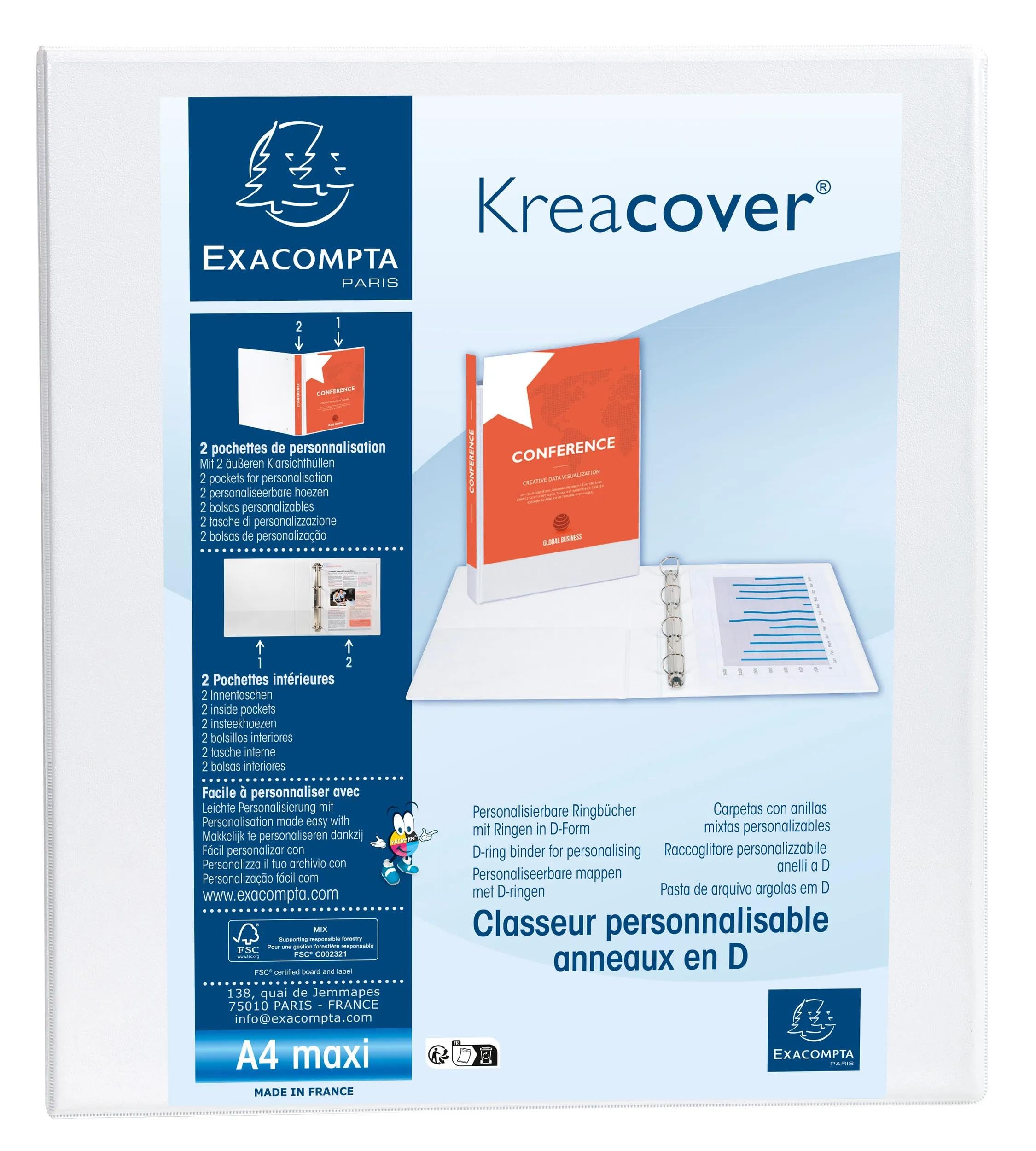 Exacompta 51823E 40 mm D-Ring Binder - White (Pack of 10)