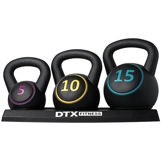 DTX Fitness - Kugelhantel Set mit Ablage - Gewichte mit 5 lb (2,3 kg), 10 lb (4,5 kg) & 15 lb (6,8 kg)