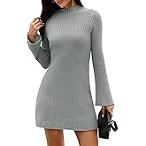 COCCKO Womens Sweater Dress Fall Winter Bell Long Sleeve Mock Neck Ribbed Knit Bodycon Mini Dresses 2025