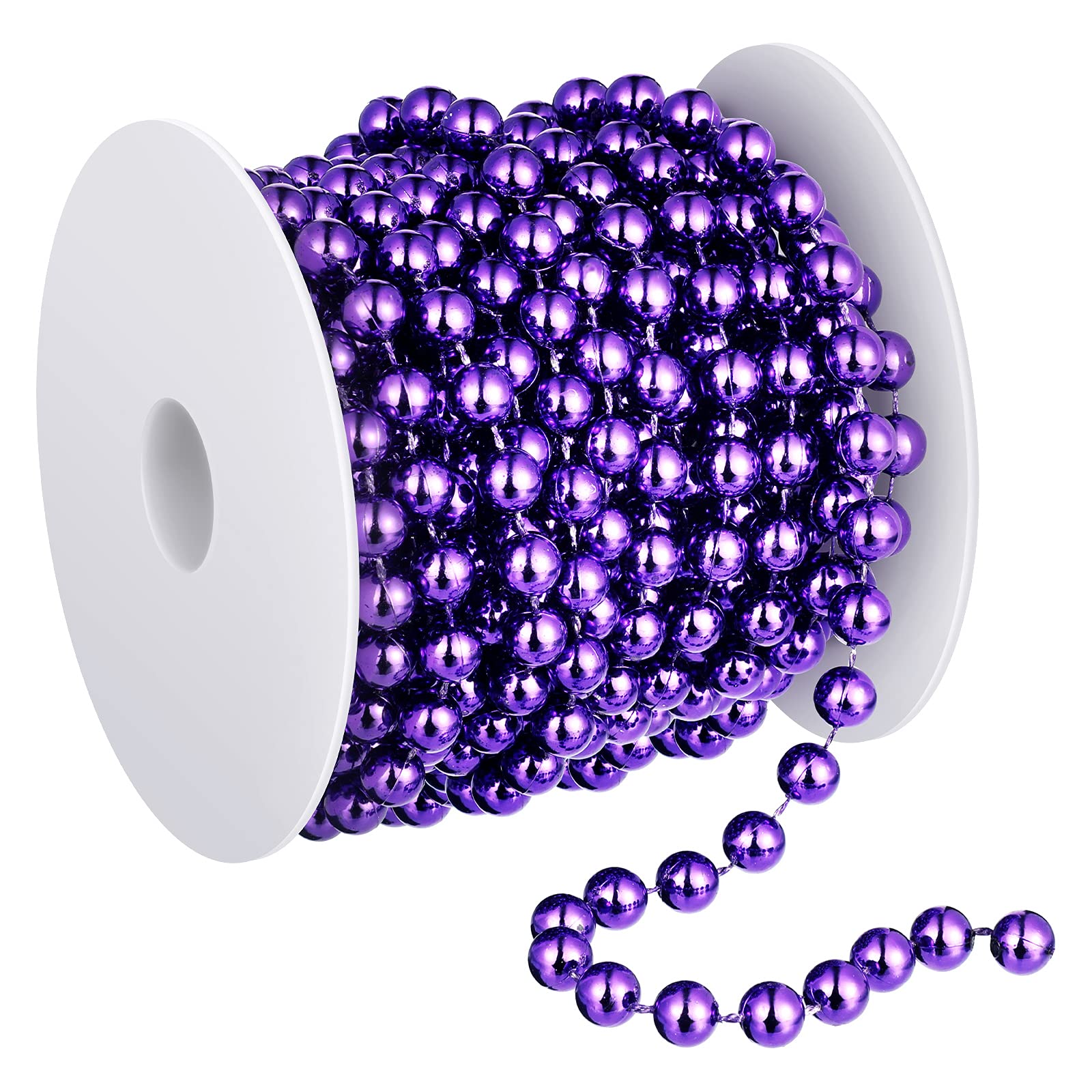 Photo 1 of 26 Feet Christmas Tree Beaded Garland Plastic Pearl Strands Chain Artificial Pearls Beads Trim Garland for Xmas Tree Holiday Wedding DIY Decoration Supplies (Purple)