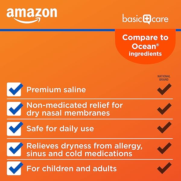 AMAZON BASIC CARE PREMIUM SALINE NASAL MOISTURIZING SPRAY, NON-MEDICATED RELIEF FOR DRY, IRRITATED NOSE, 3 FL OZ (PACK OF 1)