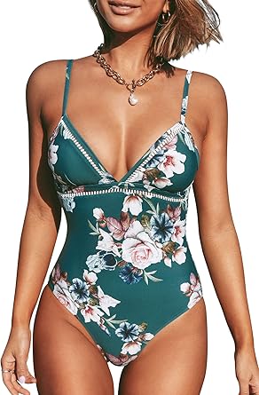 green floral one piece swimsuit