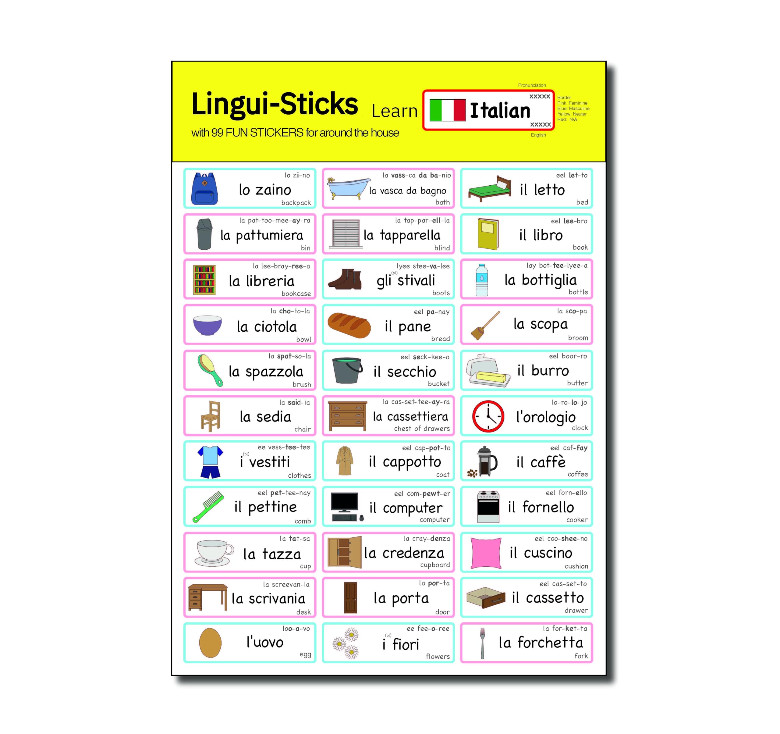 Lingui-Sticks Language Learning Stickers - Educational Stickers to Learn Italian for Kids & Beginners — image 1