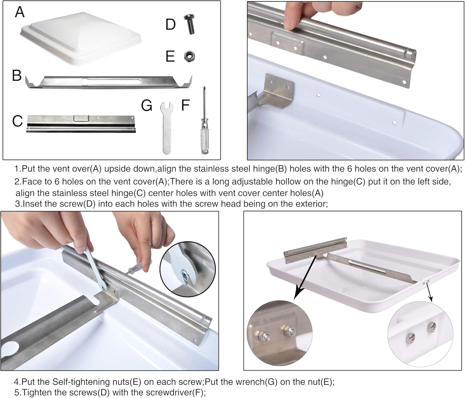 ONLTCO RV Vent Lid Replacement RV Vent Cover, Trailer, Camper, Motorhome Roof Vent Cover White Stainless Steel Hinge 2 Pack: Automotive