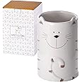 SPOTTED DOG GIFT COMPANY Cat Utensil Holder, Ceramic Utensil Crock, Cute Kitchen Countertop Decor, Baking & Cooking Tools Organizer, Gifts for Cat Lovers & Pet Owners 4.3" x 6.3"