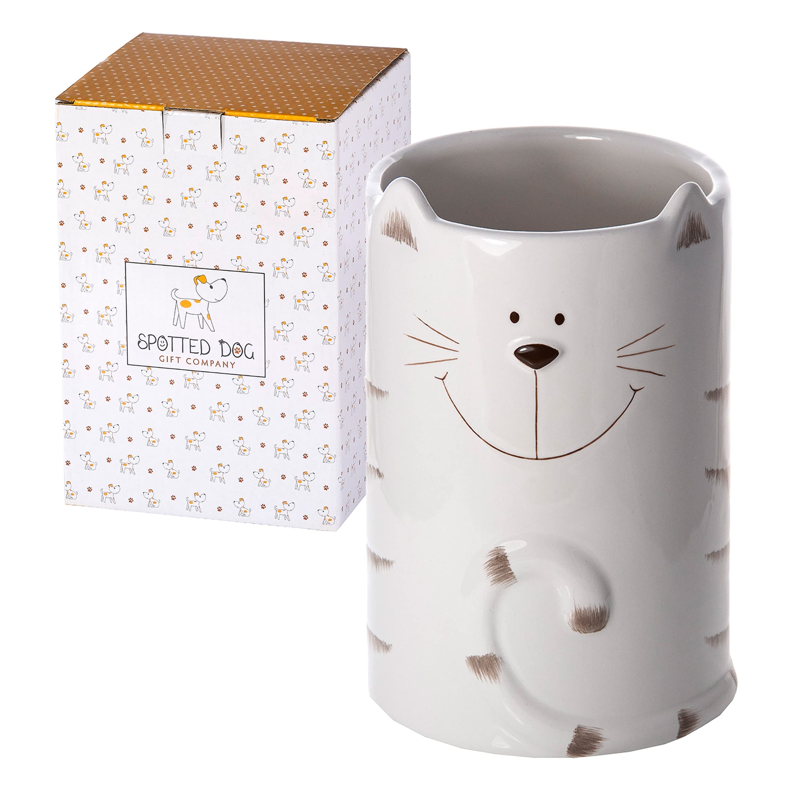SPOTTED DOG GIFT COMPANY Cat Themed Kitchen Utensil Jar – White, Ceramic, Utensil Holders| Kitchen Accessories & Organizer