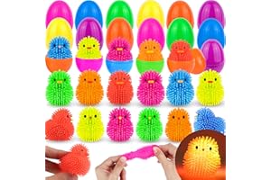 HIPYGYM 18 Pack Easter Eggs Filled Chick Duck LED Puffer Balls Easter Basket Stuffers for Kids Boys Girls, Light Up Squeeze Sensory Ball Fidget Toys for Easter Egg Fillers Easter Egg Hunt Party Favor Gifts