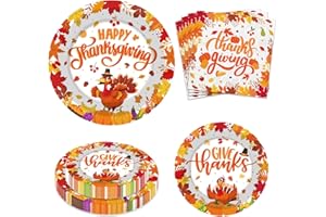 YQUQWN 72 PCS Thanksgiving Disposable Dinnerware Set Thanksgiving Party Supplies Includes Paper Dinner Plates, Dessert Plates, Napkins Fall Party Decorations for 24 Guests