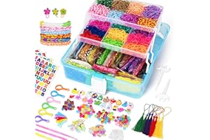 DEHVIHS Rubber Band Bracelet Kit 40 Colors, 18000+ Rubber Loom Bands with 3 Layer Container, DIY Craft for Bracelet & Necklace Art (Blue Case)