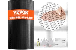 VEVOR Hardware Cloth, 24'' x 100' 1/2 inch Galvanized Wire Mesh Roll, 19 Gauge Chicken Wire Fencing Roll, Vinyl Metal Wire Mesh for Chicken Coop Barrier, Rabbit Snake Fences, Poultry Enclosures