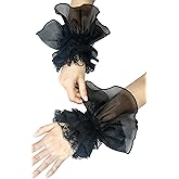 UQJE 2PCS Women's Lace Feather Long Gloves Gothic Mesh Cuff Wedding Halloween Party