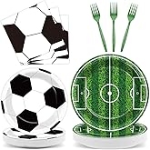 Qyeahkj 100 Pcs Soccer Party Plates and Napkins Set, Sports Birthday Party Supplies, Soccer Ball Disposable Paper Dessert Cake Dinnerware Tableware, Serves 25