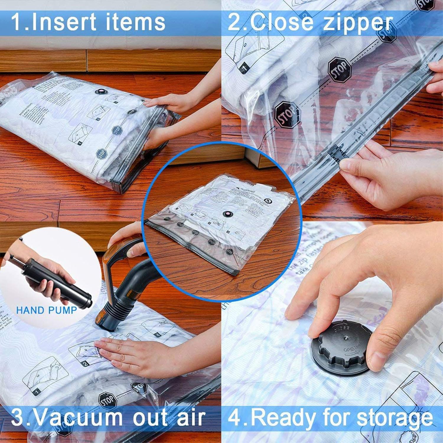 SUOCO Vacuum Storage Bags 8 Pack (Jumbo 30" x 40") Space Saver Compression Bags with Travel Hand Pump: Home & Kitchen