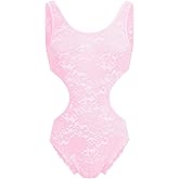 ABAFIP Men's Sissy Lace Bodysuit Floral Sheer See Through Sleeveless Cutout Leotard Crossdress Lingerie
