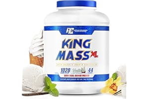 Ronnie Coleman Signature Series King Mass XL Mass Gainer Protein Powder, Weight and Muscle Gainer with Creatine, 60g Protein, 178g Carbohydrates, 1,000+ Calories Per Serving, Vanilla Ice Cream, 6 lbs