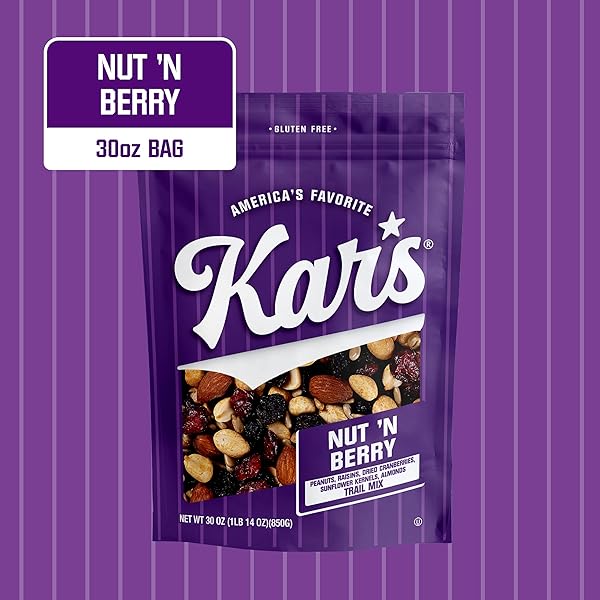 KAR’S NUTS NUT ‘N BERRY TRAIL MIX, 30 OZ – RESEALABLE POUCH (PACK OF 1), GLUTEN-FREE TRAIL MIX SNACK