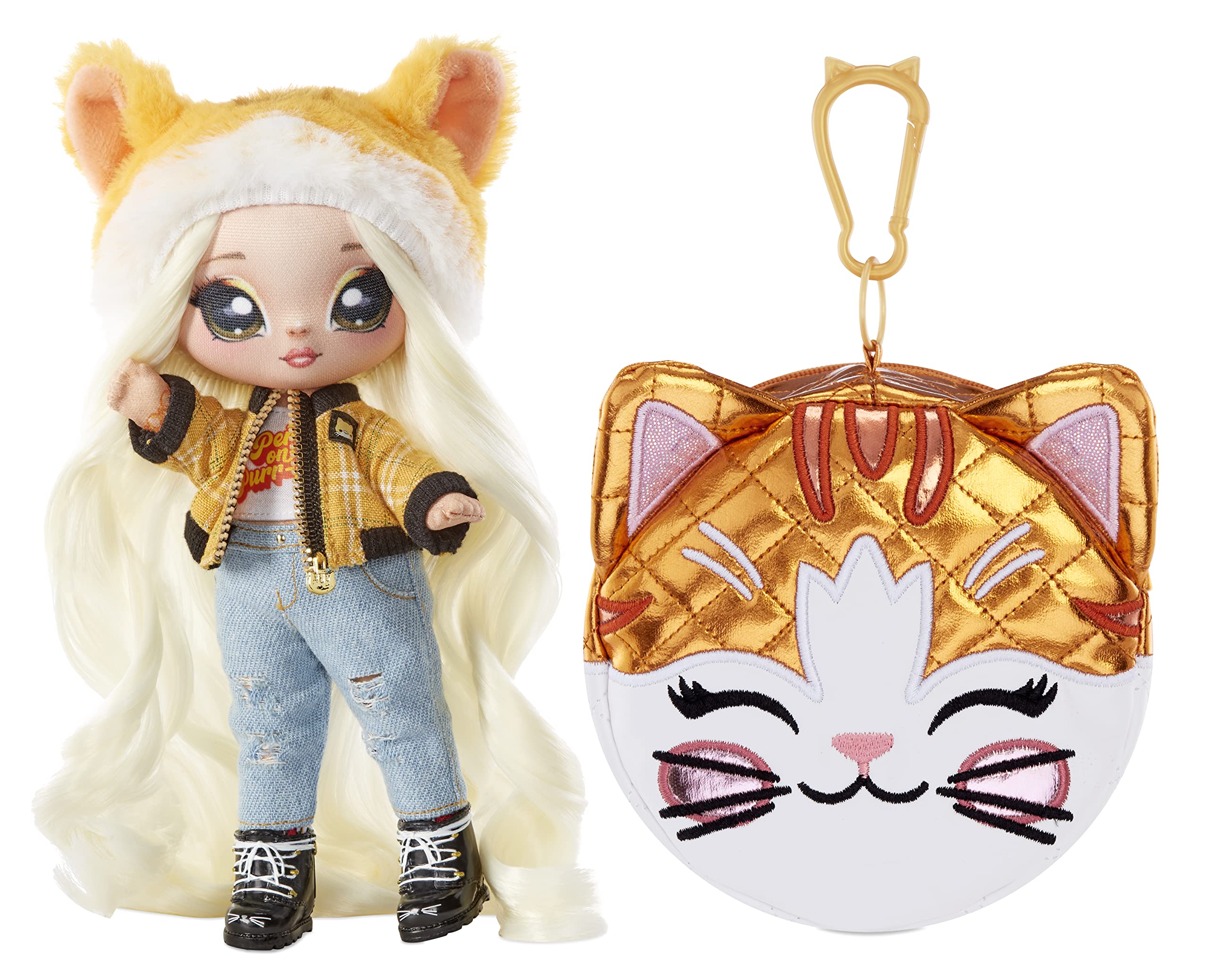 Na! Na! Na! Surprise Glam Series 2 - Tabitha Nekota - Cat Inspired Soft Plush Doll with Blonde Hair and Metallic Animal Clip-On Bag - Collectable - Great Gift for Children Aged 5+