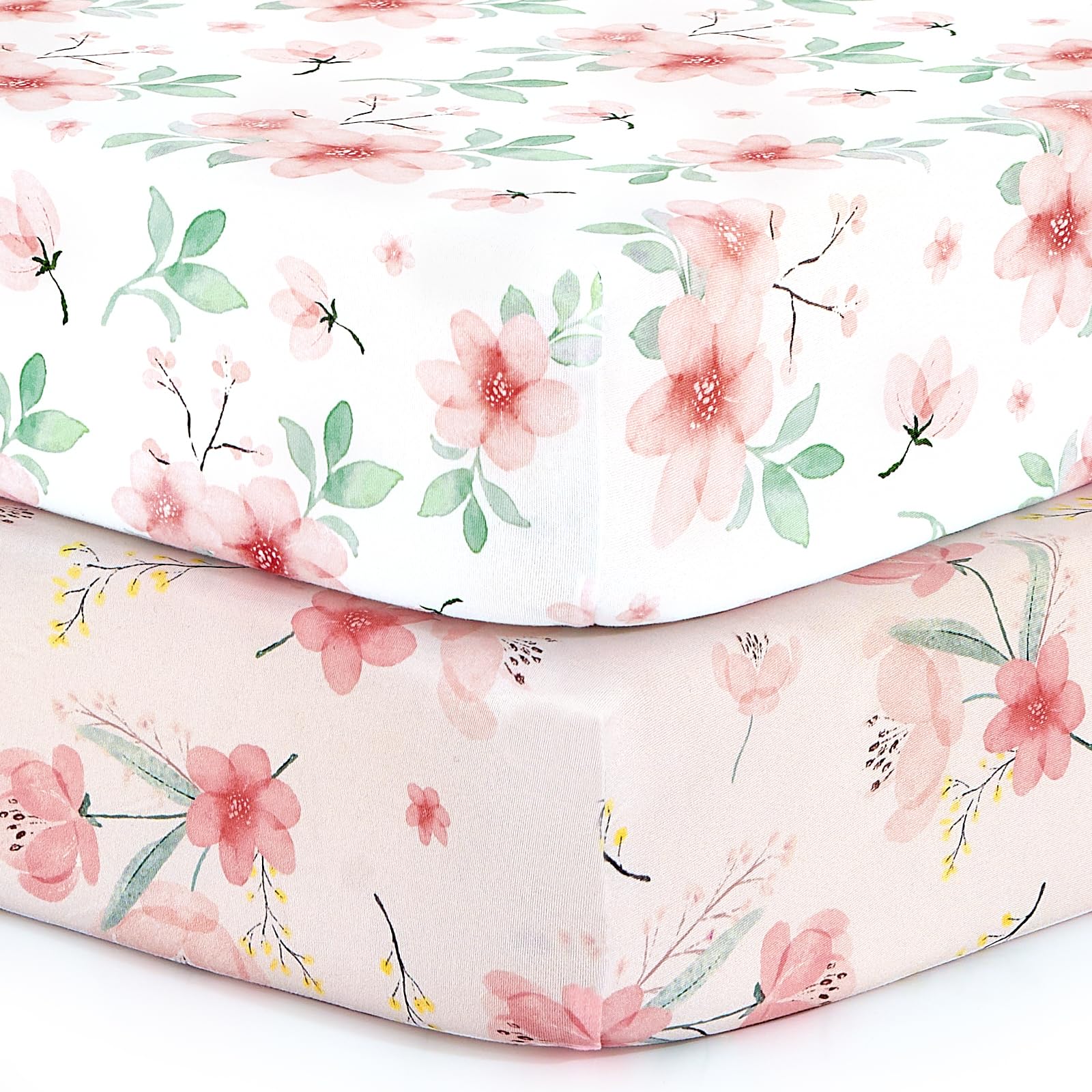 Photo 1 of Pack n Play Stretchy Fitted Playard Sheet Set BROLEX 2 Pack Portable Mini Crib Sheets,Convertible Playard Mattress Cover,Ultra Soft Material,Pink Blossom
