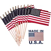 TUTARE 50 American Flags on Stick - Handheld Spearhead US Flag for 4th of July, Memorial Day Event Decorations - Patriotic Decor for Indoors & Yard - Wooden Stick, Cotton Fabric (4"X6" - 25 Pack)