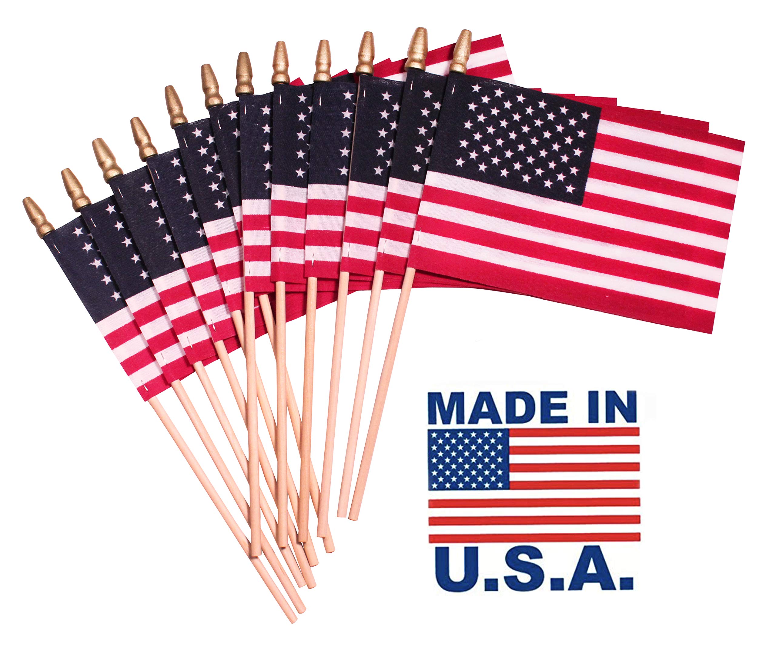 Photo 1 of TUTARE 50 American Flags on Stick - Handheld Spearhead US Flag for 4th of July, Memorial Day Event Decorations - Patriotic Decor for Indoors & Yard - Wooden Stick, Cotton Fabric (4"X6" - 25 Pack)