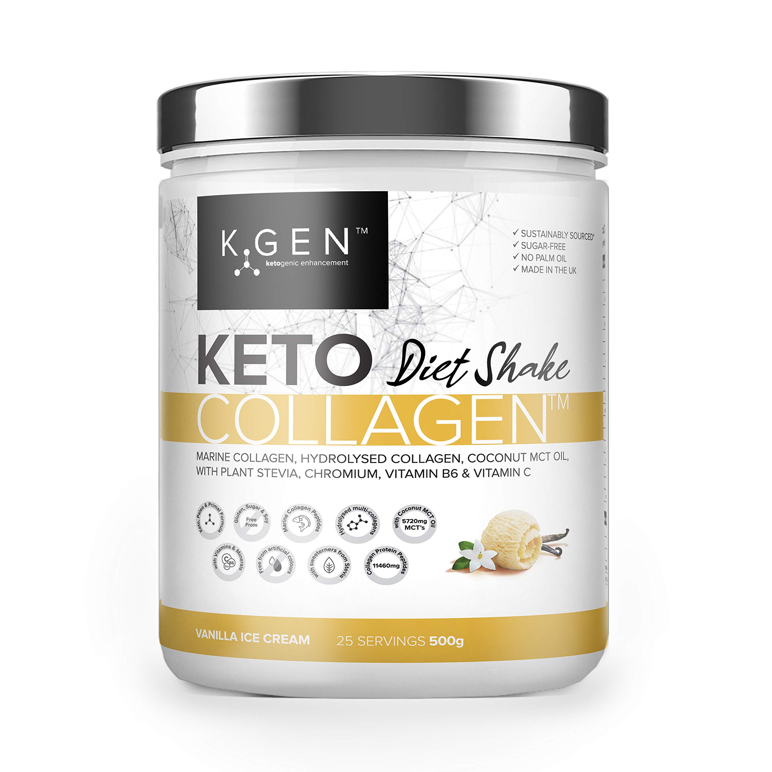 K-GEN Diet Shake Meal Replacement Keto Powder | Blended Collagen Protein with MCT Oil, Vitamin C | Advanced Keto Collagen Powder for Meal Replacement Gluten & Sugar Free (Vanilla 500g)