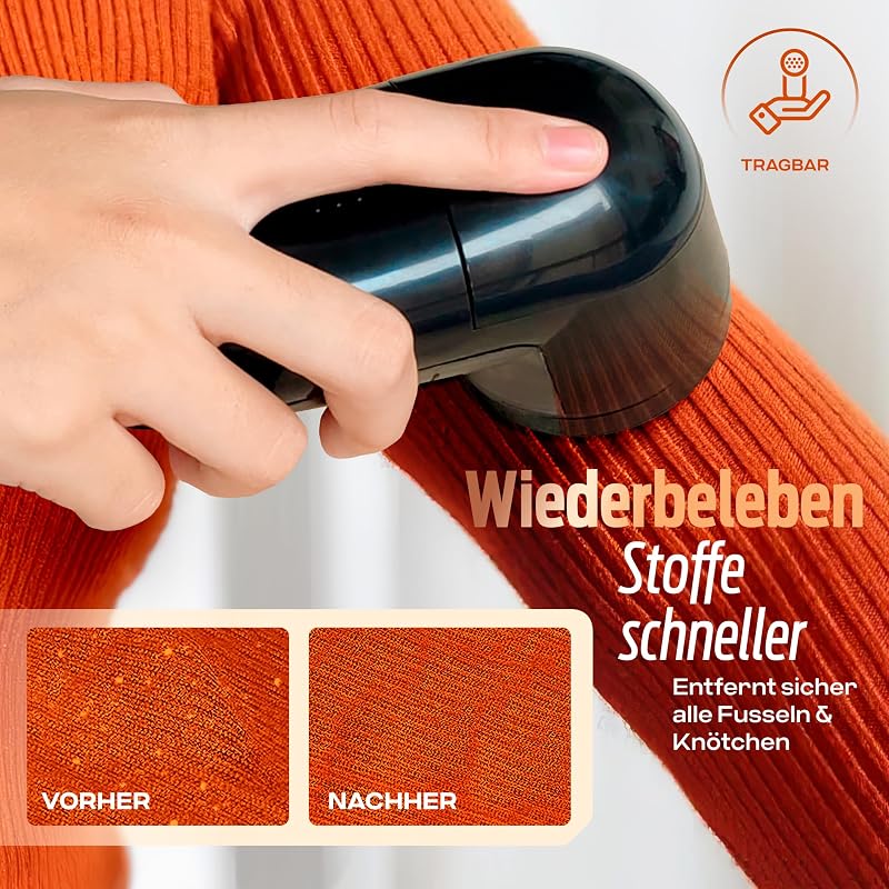 Fusselentferner für alle Kleidungsstücke, entfernt kleine Knötchen, 2 Höheneinstellungen, batteriebetrieben (2 AA-Batterien inkl.), 8 x 12.3 x 5.8 cm, schwarz