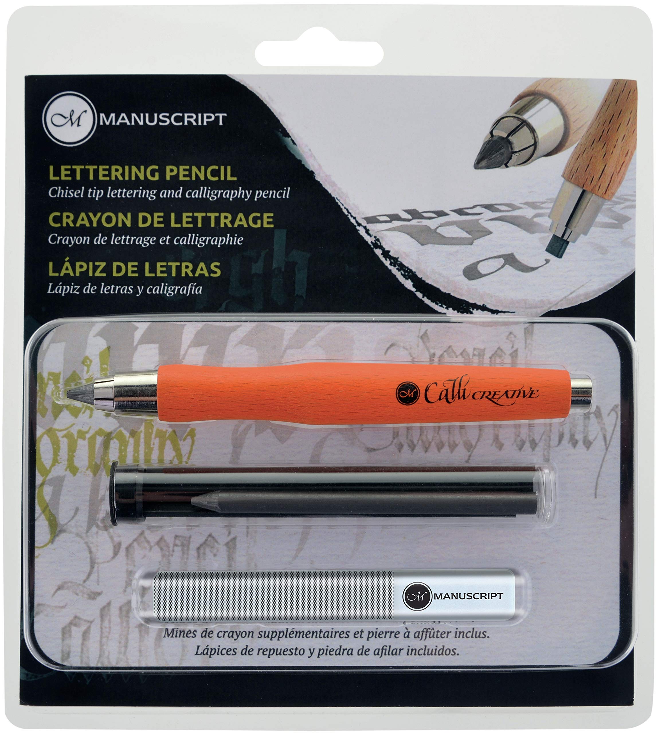 Manuscript Lettering Pencil Set Orange, Clutch pencil, selection of graphite leads and file