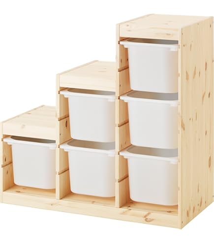 TROFAST 木製ラック 94x44x91 cm TROFAST storage combination with boxes, light white stained pine