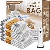 Vacuum Bags for Travel with Wireless Rechargeable Pump, 12 Pack Carry-on Size Compression Packing Seal Bags for Luggage and Suitcase, Space Saver Vacuum Storage Bags for Clothes and Clothing Travel ﻿