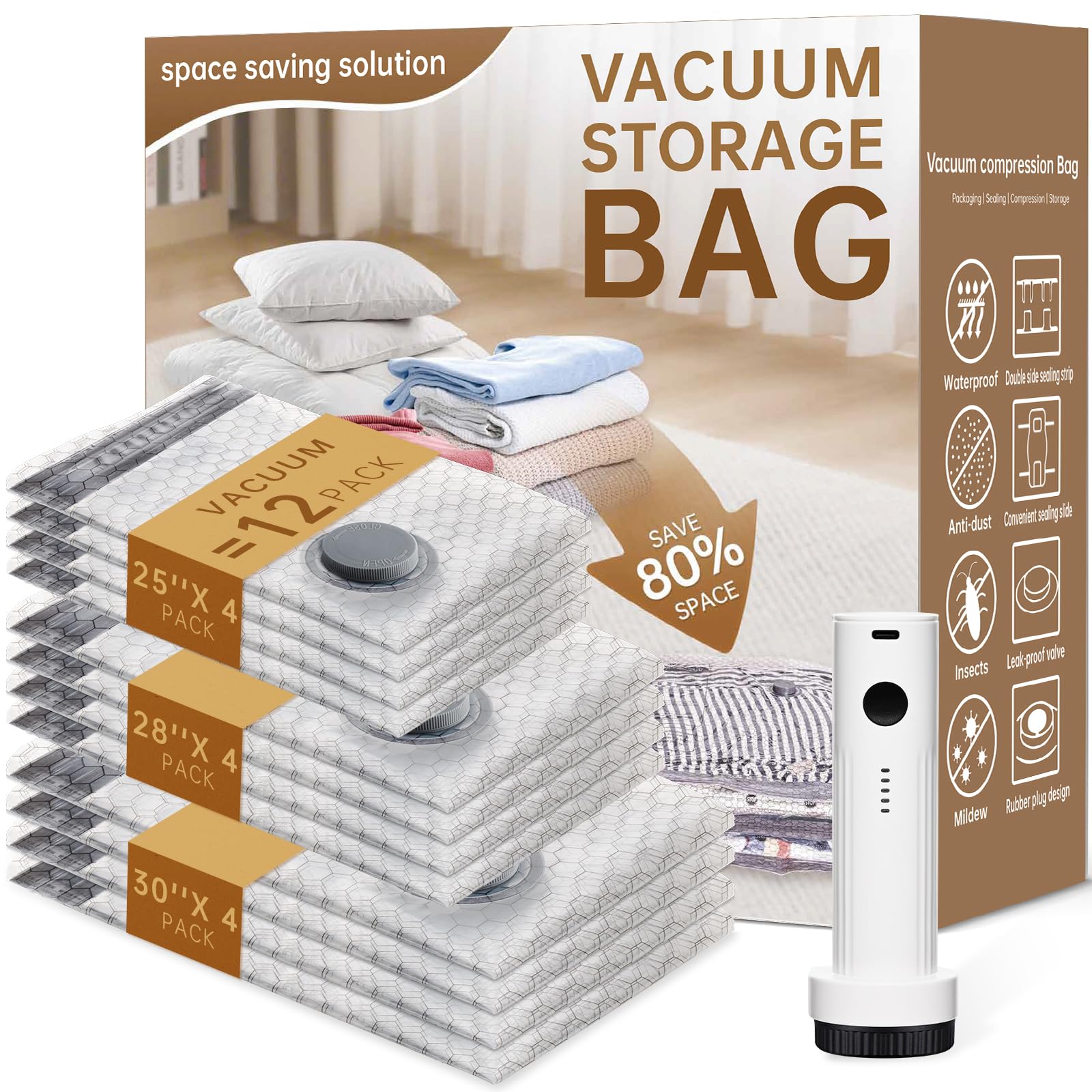 Photo 1 of **MISSING PIECES** 
Vacuum Bags for Travel with Wireless Rechargeable Pump, 12 Pack Carry-on Size Compression Packing Seal Bags for Luggage and Suitcase, Space Saver Vacuum Storage Bags for Clothes and Clothing Travel ?
