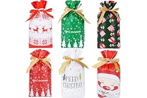 KUUQA Christmas Drawstring Bags 50pcs Asorted Christmas Wrapping Bags Upgraded Christmas Goodie Bags for Birthday Christmas P