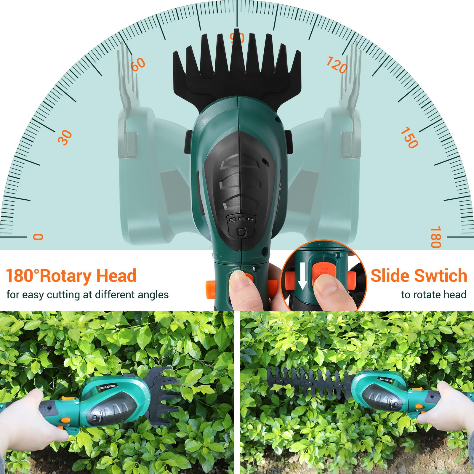 LIFERUN Grasschere mit Akku 7,2V 2000mAh, 2 in 1 Strauchschere akku, Rasenschere mit Teleskopstiel/stiel, elektrische Rasenschere, für Garten, Rasenkanten, Strauchschnitt, Gras mähen, Grün 4