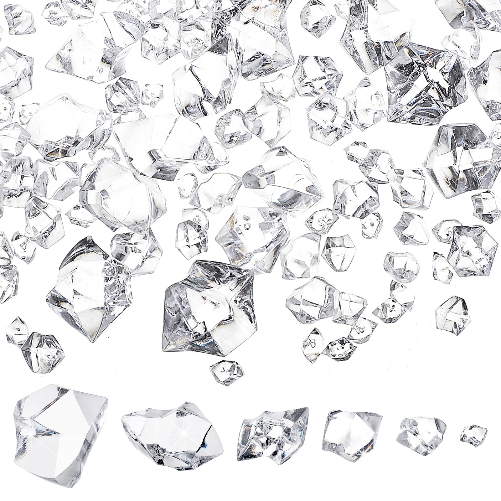 Nuanchu 570 Pcs Fake Gems Mixed Sizes Fake Ice Cubes Acrylic Crushed Rocks Jewels Plastic Diamonds Crafting Vase Filler for Wedding Birthday Adventure Party Decorations Table Scatters (Clear Color)