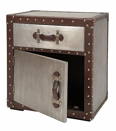 ts-ideen Kommode Schrank Regal Truhe Kiste Aluminium Industrie Design mit Kunstleder und Nieten Silber