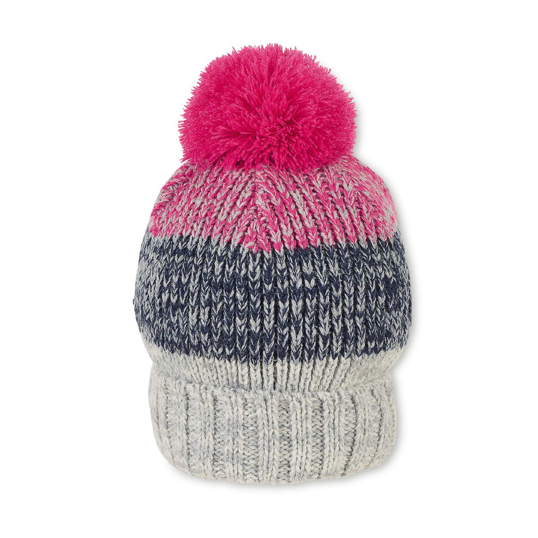 Sterntaler Girls' Knitted Cap with Pink Pompon, Age: 12-18 Months, Size: 49 cm, Magenta/Blue/Grey