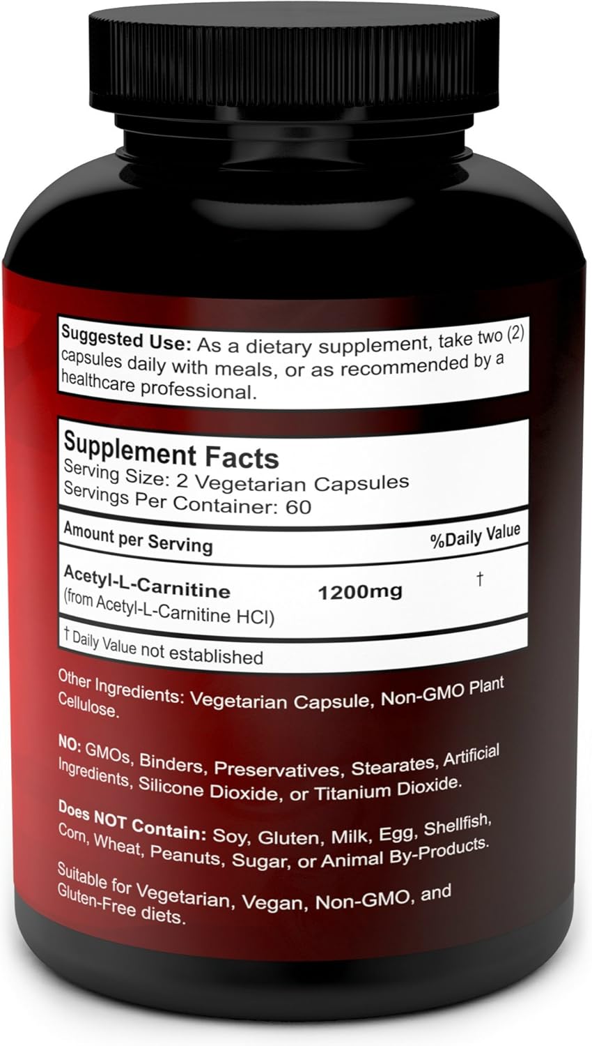 Acetyl L-Carnitine Capsules 1200mg Per Serving - L Carnitine Supplement 120 Vegetarian Capsules: Health & Personal Care