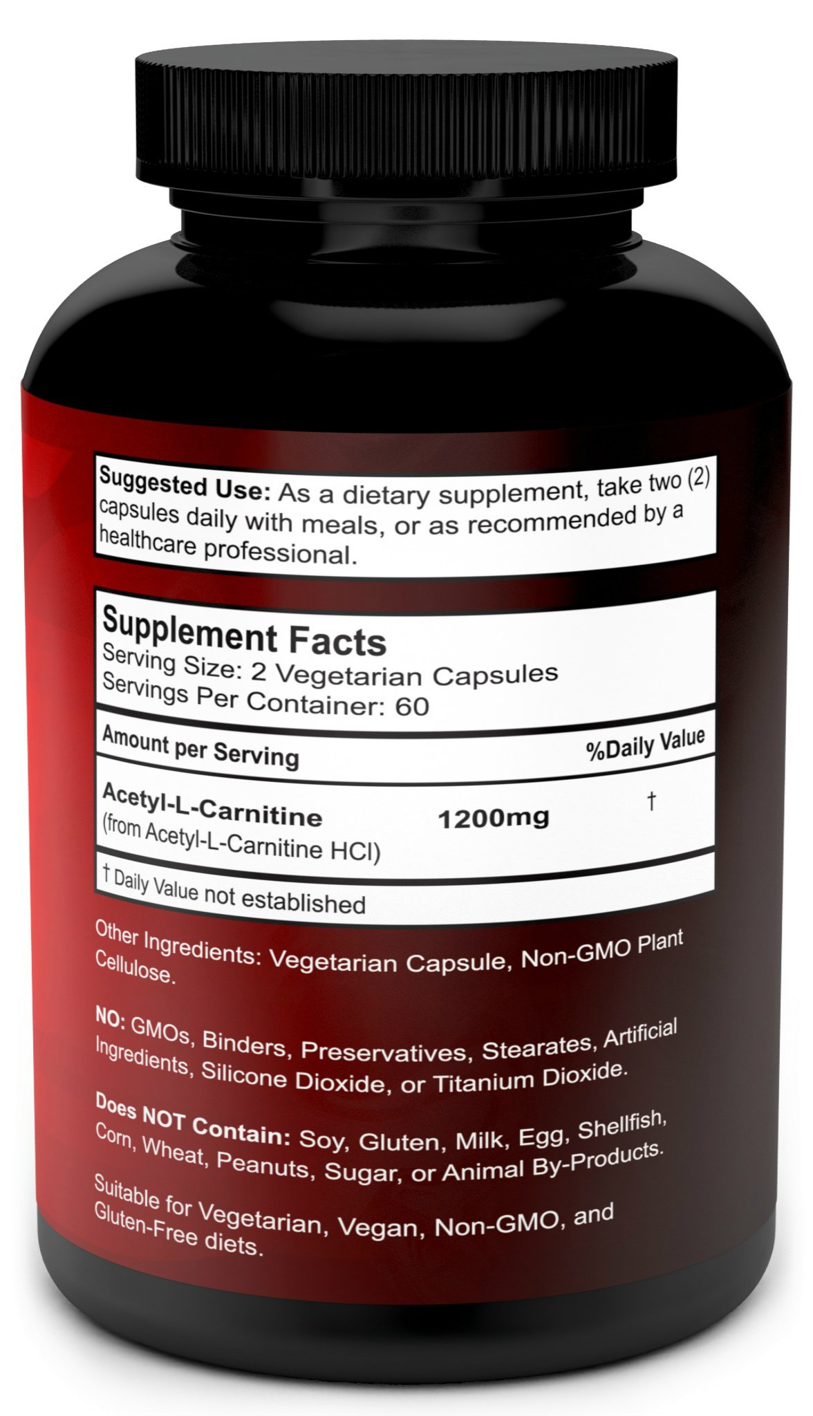 Acetyl LCarnitine Capsules 1200mg Per Serving L Carnitine Supplement 120 Vegetarian Capsules