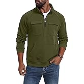 Lepunuo Cargo Sweatshirts for Men Quarter Zip Long Sleeve Warm Fleece Tactical Pullover Casual Athletic Loose Sweatshirts