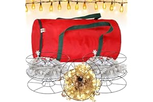 Hosuly Christmas Lights Storage Bags, 5 Metal Reels to Store Holiday Christmas String Lights, Snowflake Style Tear Proof Oxford Fabric Zip up Bag with Reinforced Handles(Solid Color Style)