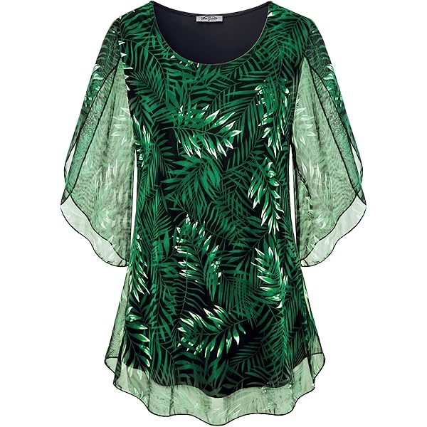 DB MOON Women's Chiffon Blouse 2025 - 3/4 Bell Sleeve Tie Neck Dressy Top