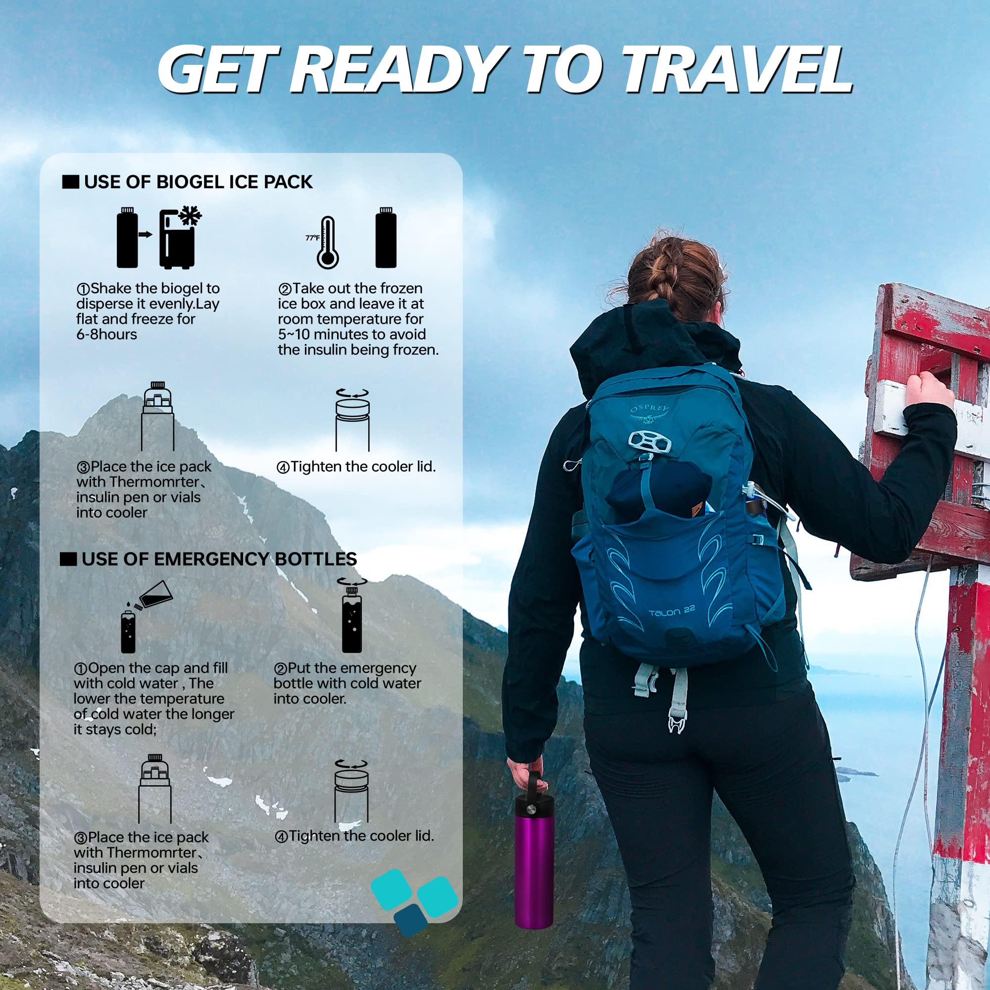 Insulin Cooler Travel Case TSA Approved, Refrigerated Medicine Case with Ice Packs, 60H 3 Pens Medicine Travel Cooler for Diabetes, Medication Organizer for Diabetic Supplies Carrying (Purple)