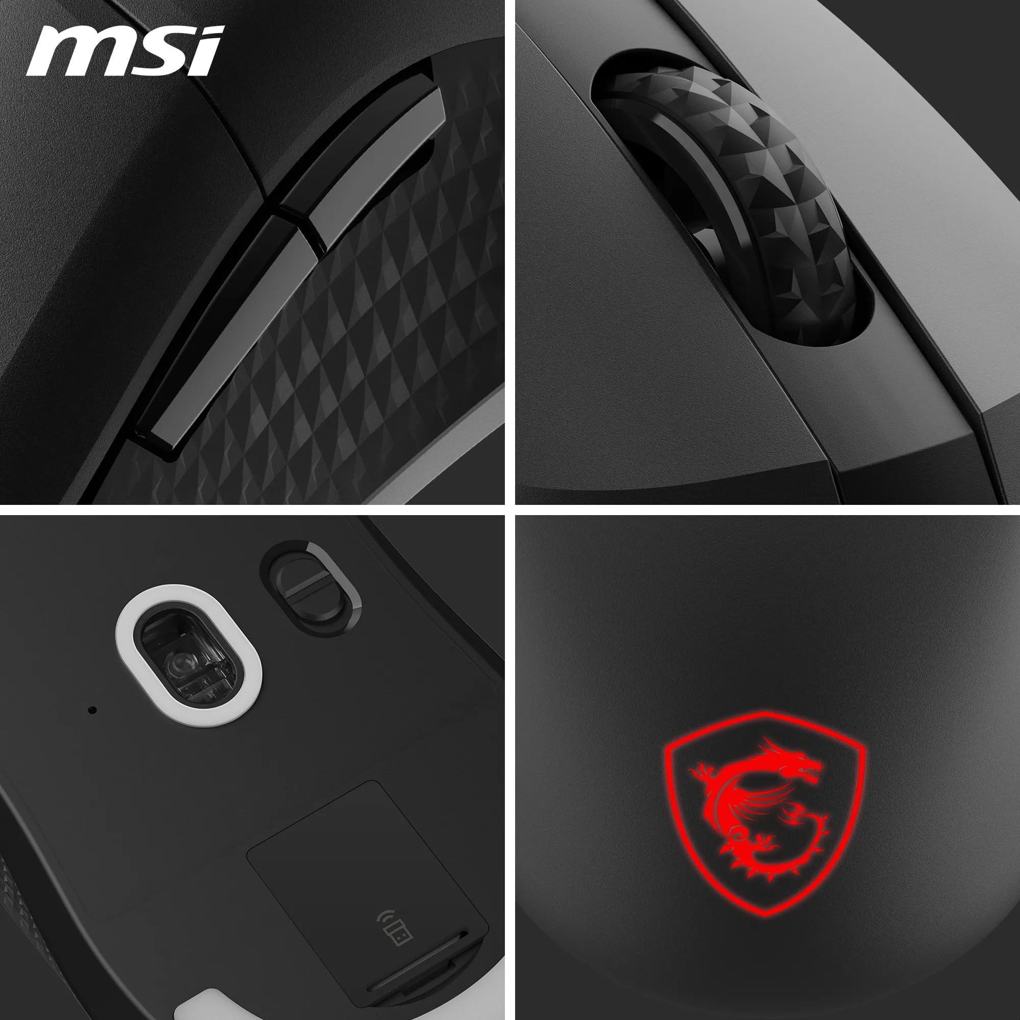 MSI Versa 300 Wireless Gaming-Maus – 8000 DPI optischer Sensor, 1000 Hz Polling-Rate, symmetrisch, 30M+ Klicks, 6 Tasten, 50-Stunden-Batterie, 1 ms Latenz, 60 g – Kabelgebunden/kabellos 6